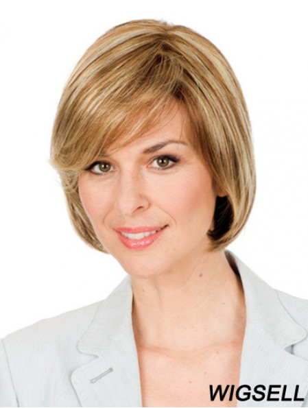 Hand Tied Short Wigs Synthetic Chin Length Monofilament Blonde Color