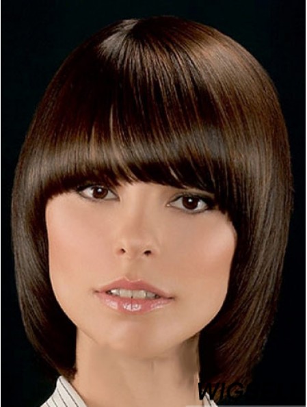 Top Brown Chin Length Straight Bobs Lace Front Wigs