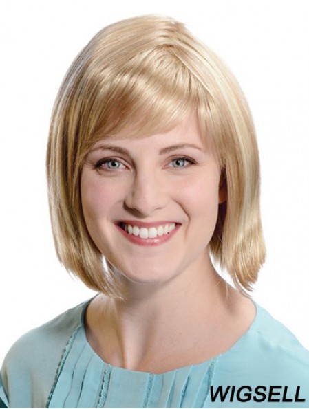 Straight Chin Length Blonde 11 inch Capless Comfortable Bob Wigs