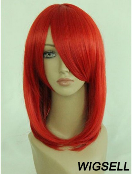 Red Shoulder Length Straight With Bangs 14 inch Online Medium Wigs