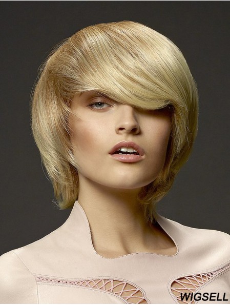 No-Fuss 8 inch Straight Blonde With Bangs Short Wigs