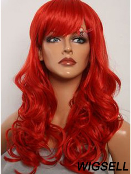 Wavy With Bangs Lace Front Fashion 20 inch Red Long Wigs