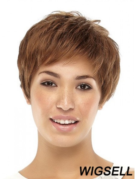 Cropped Boycuts Straight Brown Popular Synthetic Wigs