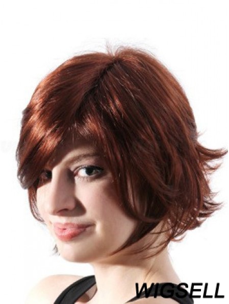Chin Length Layered Wavy Auburn Natural Synthetic Wigs
