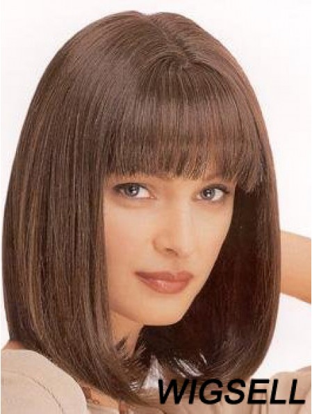 Ladies Wig Synthetic With Bangs Brown Color Straight Style