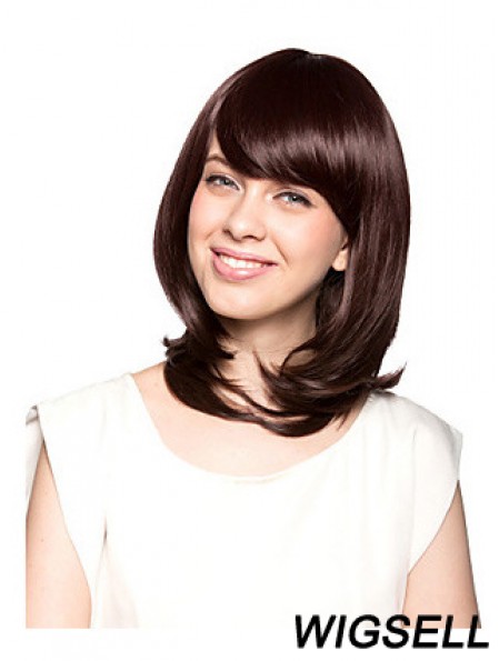 Shoulder Length With Bangs Wavy Auburn Beautiful Synthetic Wigs