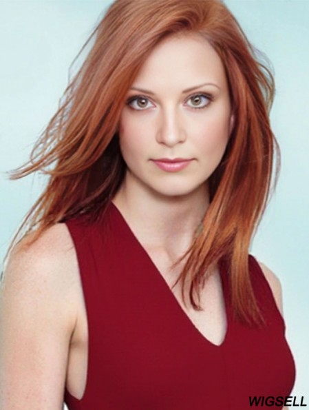 18 inch Straight Without Bangs Lace Front Copper Sassy Long Jessica Chastain Wigs