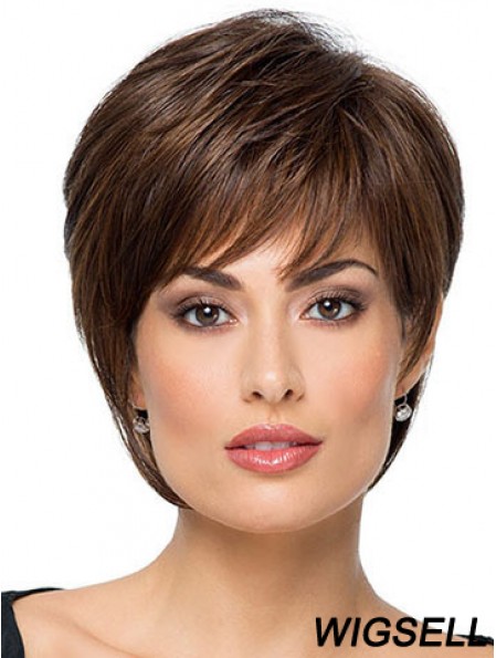 Suitable 8 inch Straight Brown With Bangs Short Wigs