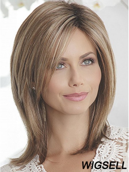 Layered Brown Straight Shoulder Length 14 inch Sleek Medium Wigs