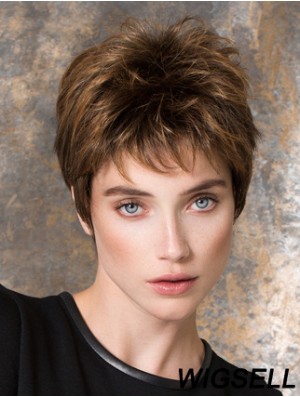 Straight Brown Synthetic Boycuts 4 inch Short Ladies Wigs