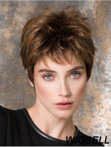 Straight Brown Synthetic Boycuts 4 inch Short Ladies Wigs