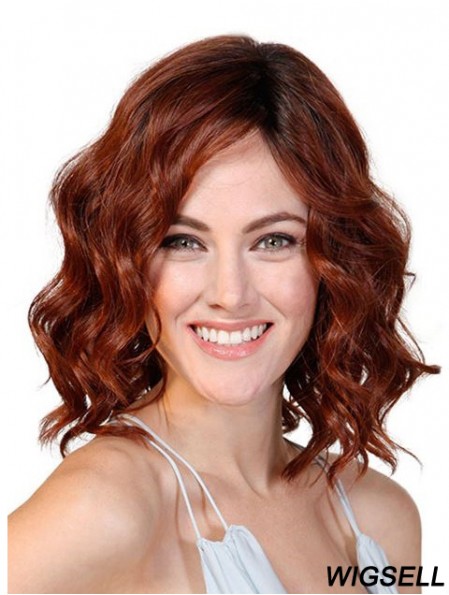 Wavy Without Bangs Red 12 inch Monofilament Cancer Patients Wigs