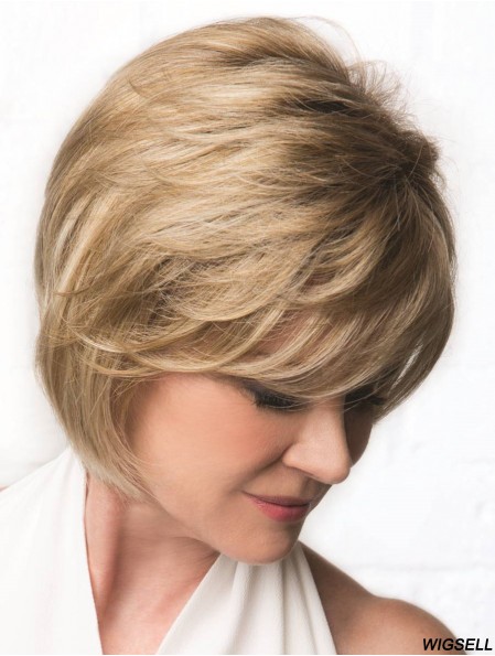 Monofilament Blonde 10 inch Wavy Bobs Cancer Wigs For Women