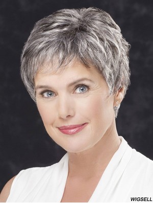 Cropped Wig Lace Front Grey Wig For Older Women 4 Inch