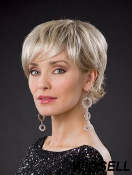 Blonde Short Synthetic 8 inch Wavy Bobs Glueless Lace Wigs