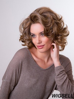 Brown 11 inch Layered Wavy Capless Synthetic Medium Wigs For Women