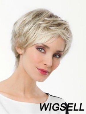 Platinum Blonde Boycuts Short 8 inch Straight Synthetic Monofilament Wig Sale