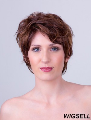 Auburn Layered Short 8 inch Wavy Synthetic Mono Cap Wigs