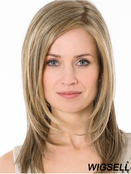 Blonde Without Bangs Long 14 inch Straight Synthetic Monofillament Wigs