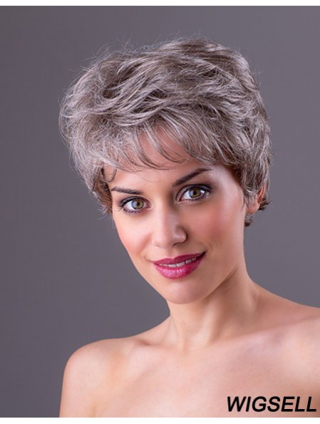 Straight Grey 7 inch Grey Synthetic Monofilament Short Ladies Wigs