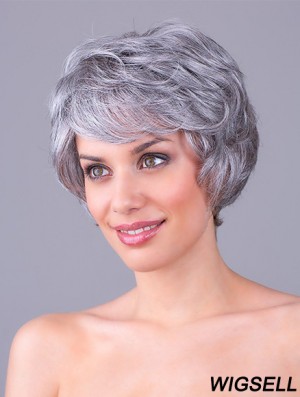 Wavy Grey 8 inch Grey Synthetic 100% Hand-tied Short Cheap Wigs