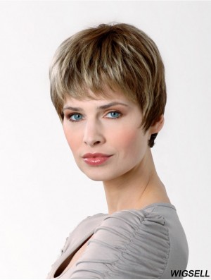 Synthetic Capless 6 inch Boycuts Straight Brown Short Haircuts