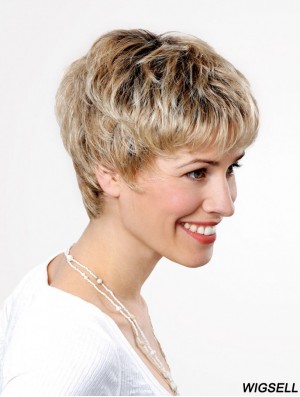 Synthetic Lace Front 6 inch Boycuts Straight Blonde Ladies Short Wigs