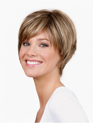 Straight Layered Capless 8 inch Blonde Short Synthetic Wigs Cheap