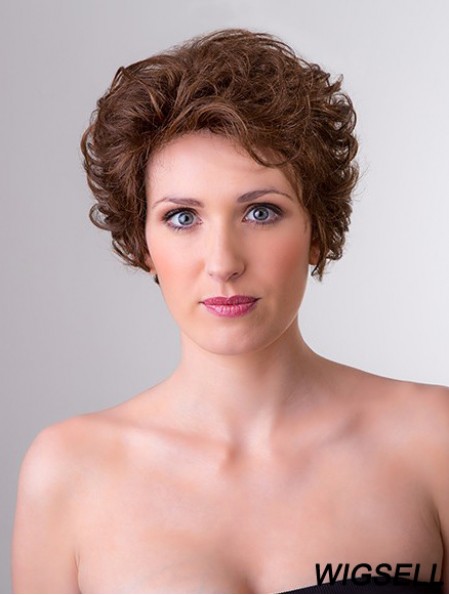 Synthetic Curly Brown 8 inch Short Monofilament Classic Lady Wig