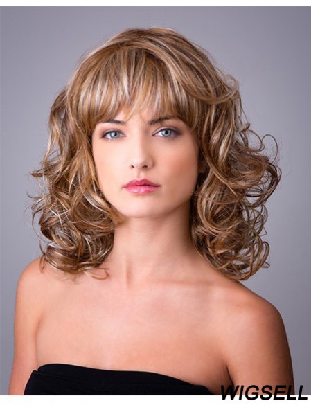 Synthetic Ombre/2 tone Curly 14 inch Capless With Bangs Long Hair Wigs