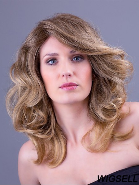 Synthetic Blonde Wavy 14 inch Monofilament Layered Wigs Long