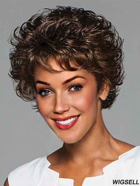 Curly Black Layered 6 inch Monofilament Wigs