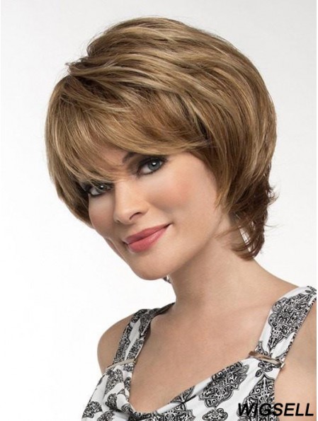 Straight Brown With Bangs 8 inch Monofilament Wigs