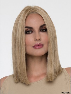 Straight Blonde Without Bangs 14 inch Monofilament Wig Sale