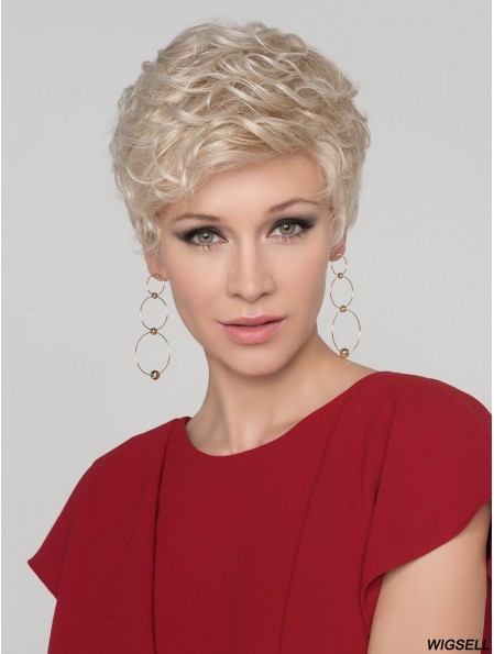 Curly Platinum Blonde Boycuts 4 inch Mono Crown Wigs