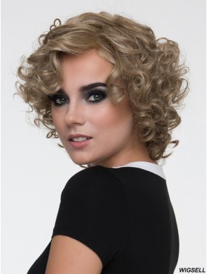 Brown Layered Curly 10 inch Chin Length Mono Wigs Sale