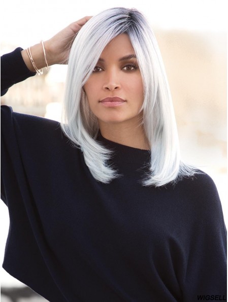 White 16 inch Straight With Bangs 100% Hand-tied Wigs