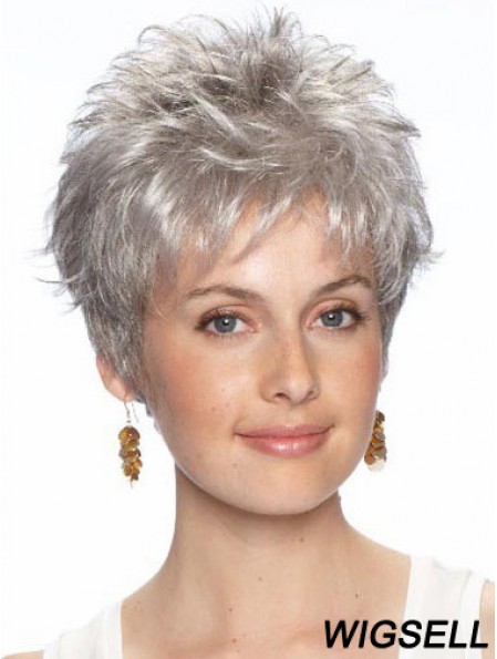 Grey Hair Wigs Lace Front Wavy Style Cropped Length