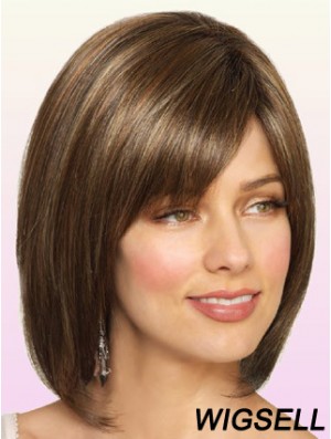 Wigs Bob Style Chin Length Lace Front Bobs Cut Brown Color