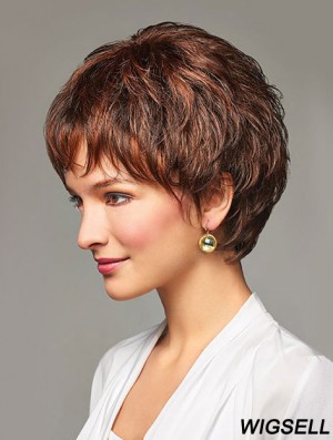 Auburn Short Wavy Layered Synthetic Cheap Lace Front Wigs