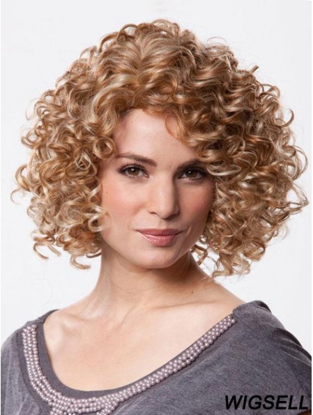 Mono Wig Chin Length Curly Style Brown Color With Synthetic