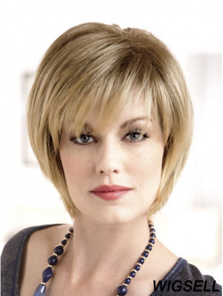 Chin Length Straight Monofilament Blonde Modern Bob Wigs