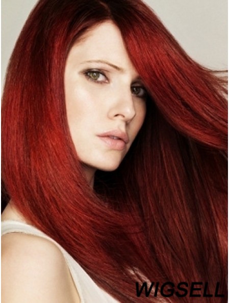 Hairstyles Red Straight With Bangs Monofilament Long Wigs