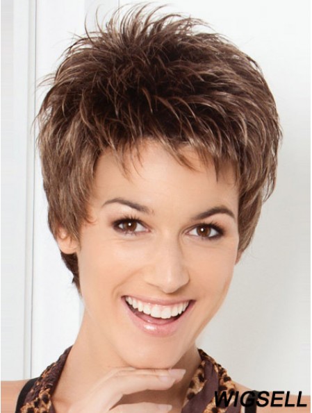 Cheap Brown Cropped Straight Boycuts Lace Front Wigs