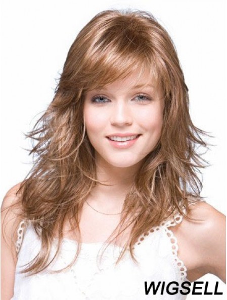 Straight Layered Shoulder Length Brown Suitable Lace Front Wigs