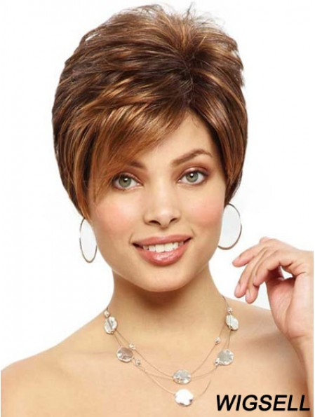Designed Brown Cropped Straight Boycuts Lace Front Wigs