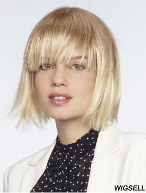 With Bangs Blonde Straight Chin Length 10 inch Exquisite Medium Wigs