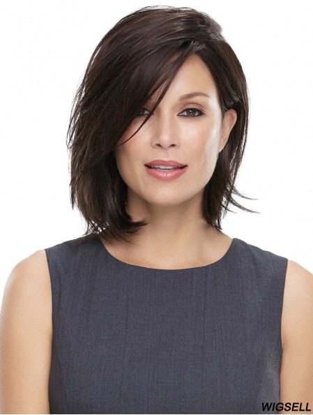 Chin Length Straight With Bangs Black Trendy 100% Hand-tied Wigs