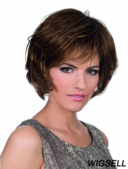 Bobs Lace Front Chin Length Synthetic Brown Monofilament Parting Wigs