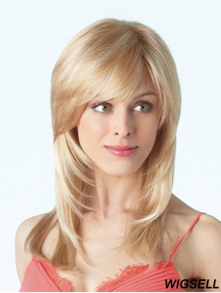 Durable Blonde Straight With Bangs Monofilament Long Wigs
